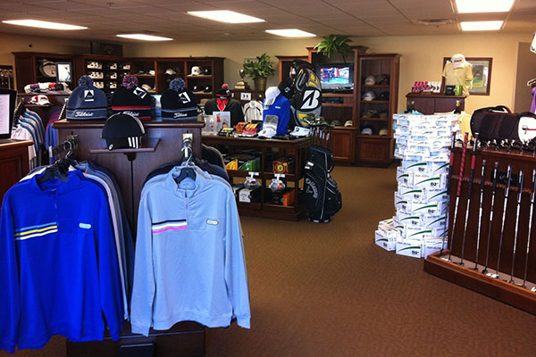 inside the proshop at Pecan Hollow Golf Course